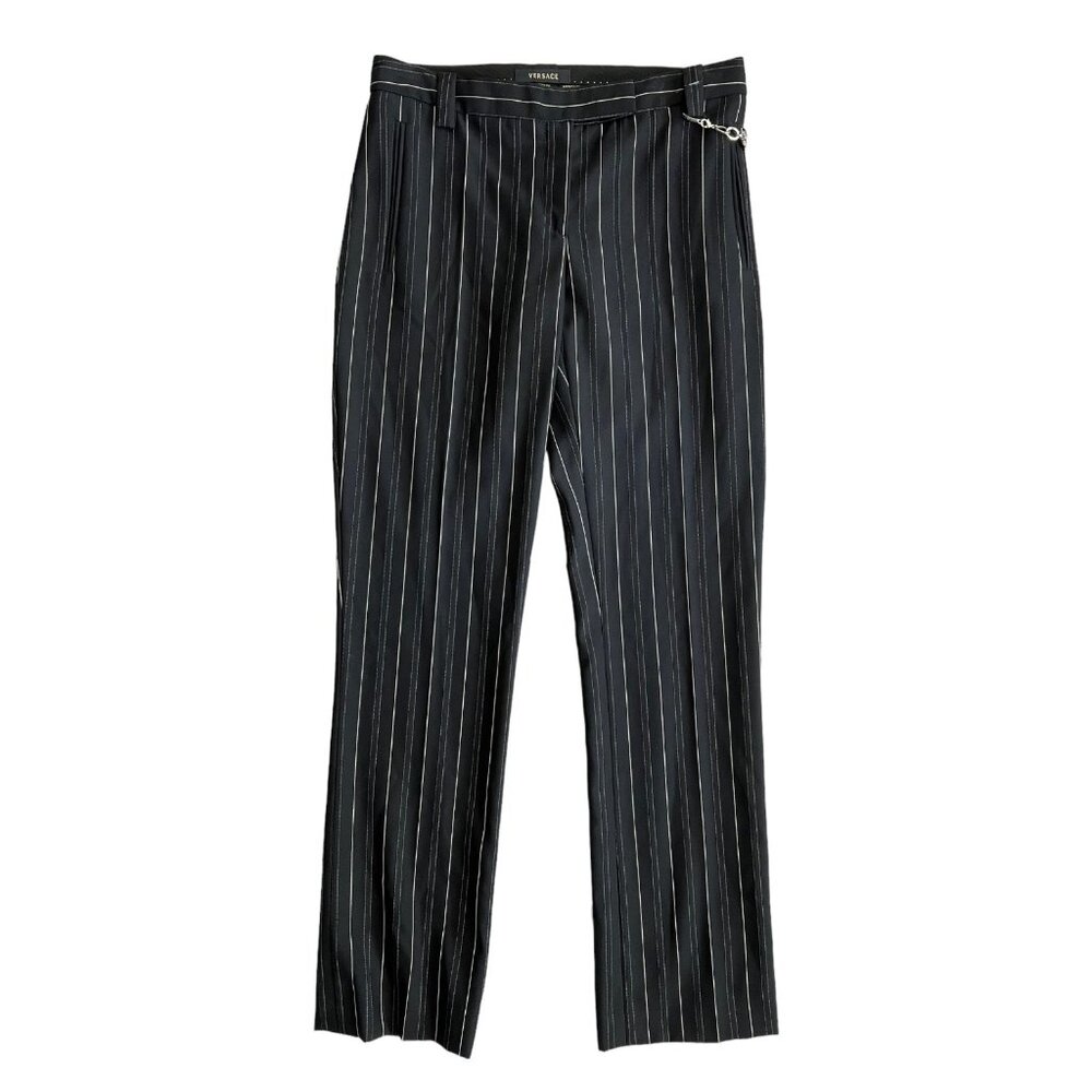Versace Womens Pinstripe Ankle Length Wool‎ Trouser Black IT 42 US 8